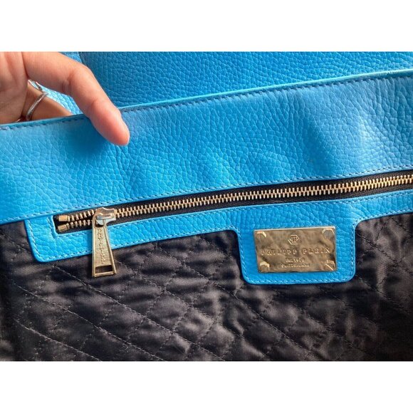 PHILIPP PLEIN Jenna Large Basics Shell Bag Studded Blue Leather Tote Bag Purse - Picture 12 of 14